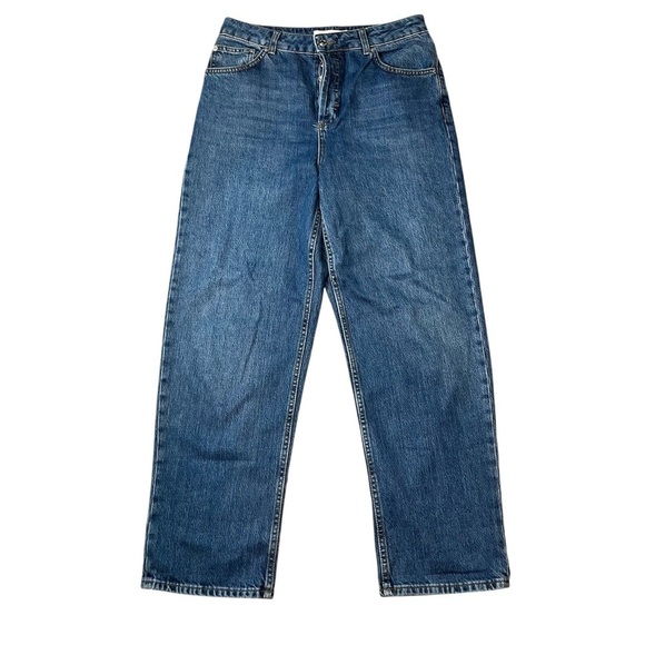 Topshop Womens Medium Wash Button Fly High Waisted Jeans Straight Leg Mom 28 - Picture 1 of 7